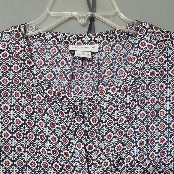 LIZ CLAIBORNE Geometric Print Women's Cap Sleeve Blouse Tunic Top - Size Medium - Picture 3 of 13